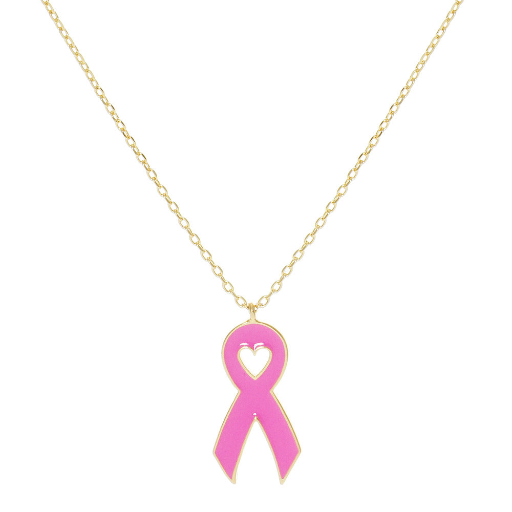 iLLASPARKZ Gold Dipped Enamel Pink Ribbon Pendant Necklace