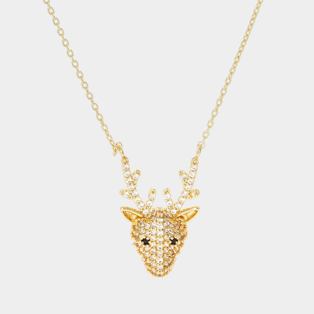 iLLASPARKZ Gold Dipped CZ Rudolph Pendant Necklace