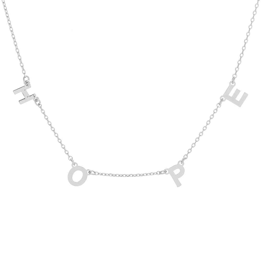 iLLASPARKZ HOPE White Gold Dipped Metal Message Pendant Station Necklace