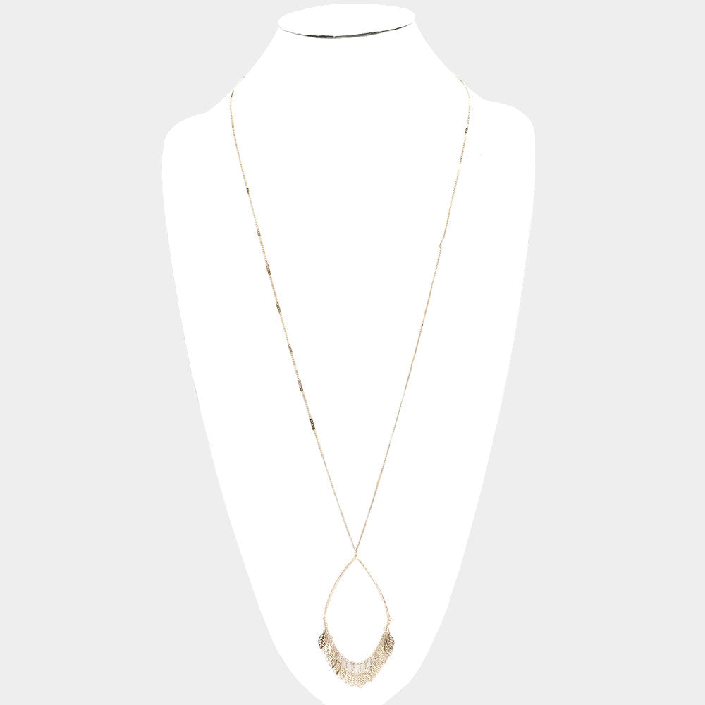 iLLASPARKZ Metal Leaf Cluster Open Teardrop Pendant Long Necklace