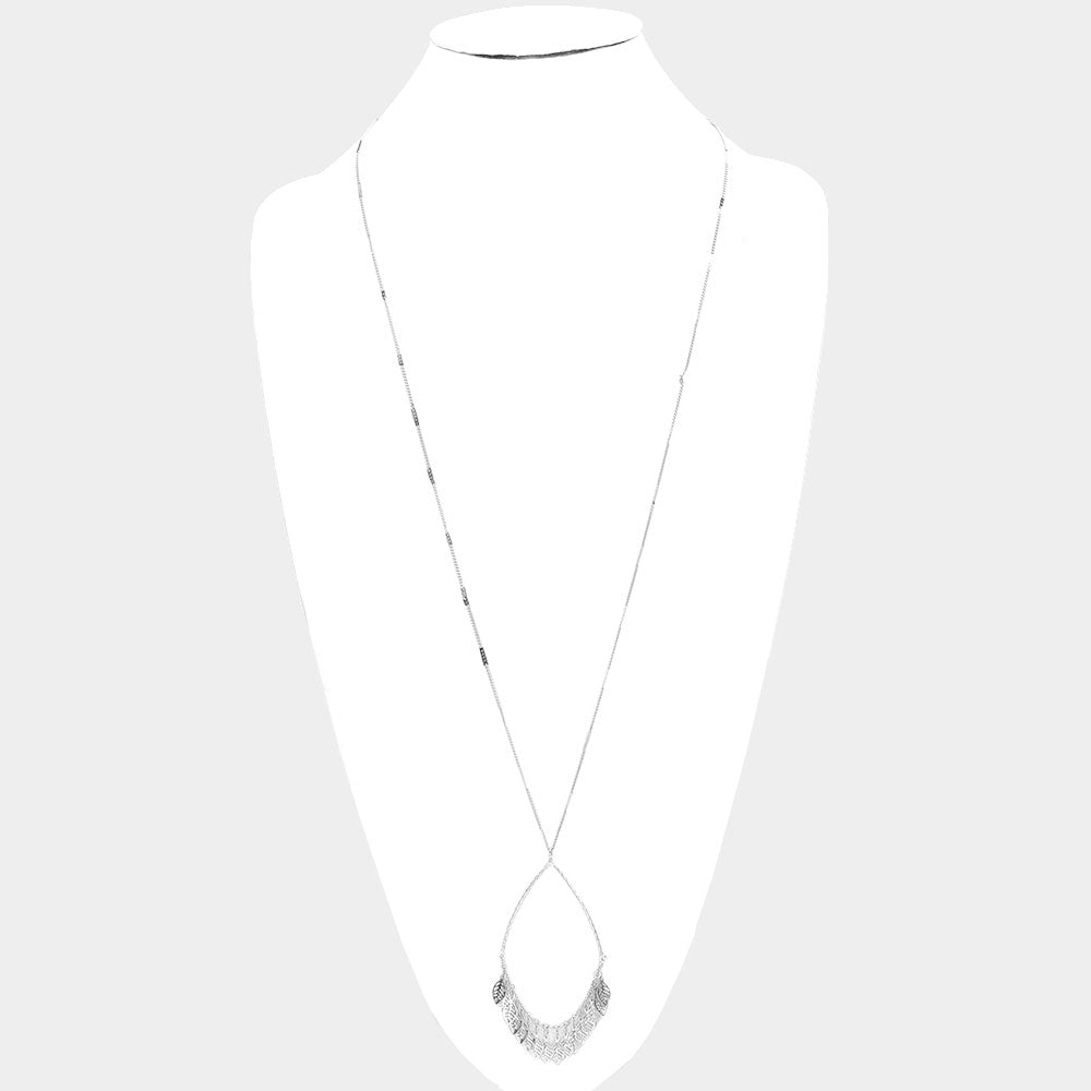 iLLASPARKZ Metal Leaf Cluster Open Teardrop Pendant Long Necklace