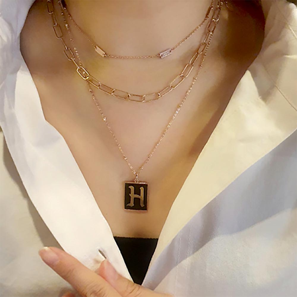 iLLASPARKZ -C- Gold Dipped Enamel Rectangle Monogram Pendant Necklace