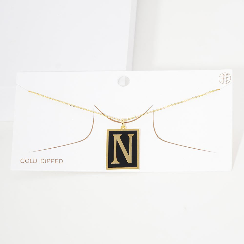 iLLASPARKZ -N- Gold Dipped Enamel Rectangle Monogram Pendant Necklace