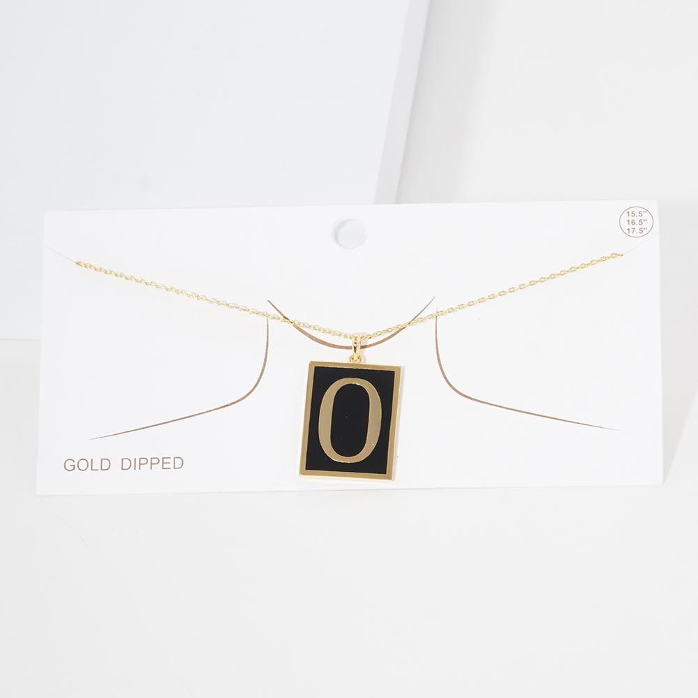 iLLASPARKZ -O- Gold Dipped Enamel Rectangle Monogram Pendant Necklace