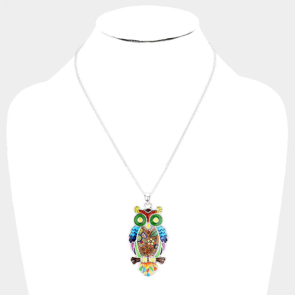 iLLASPARKZ Acrylic Colorful Pattern Owl Pendant Necklace