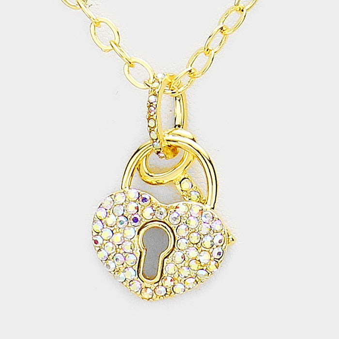 iLLASPARKZ Pave Crystal Rhinestone Heart Key Lock Pendant Necklace