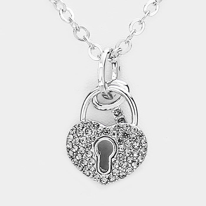 iLLASPARKZ Pave Crystal Rhinestone Heart Key Lock Pendant Necklace