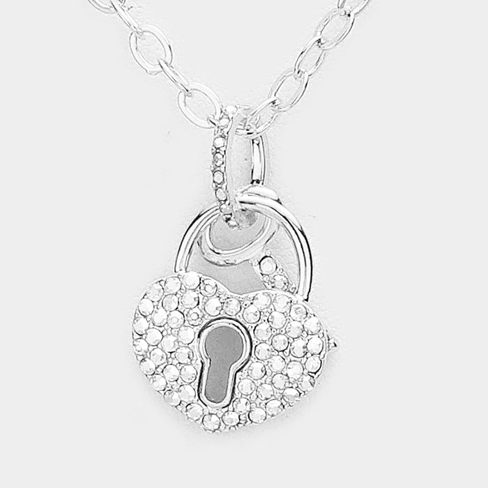 iLLASPARKZ Pave Crystal Rhinestone Heart Key Lock Pendant Necklace