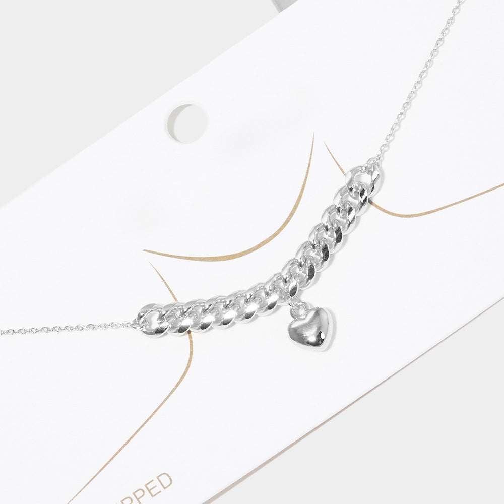 iLLASPARKZ White Gold Dipped Metal Chain Detailed Heart Pendant Necklace