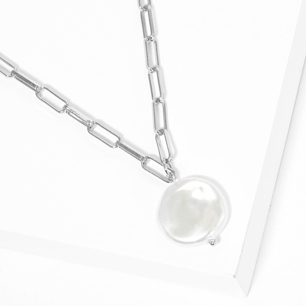 iLLASPARKZ White Gold Dipped Pearl Pendant Choker Necklace