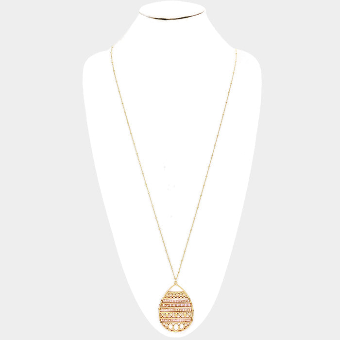 iLLASPARKZ Beaded Cut Out Teardrop Pendant Long Necklace
