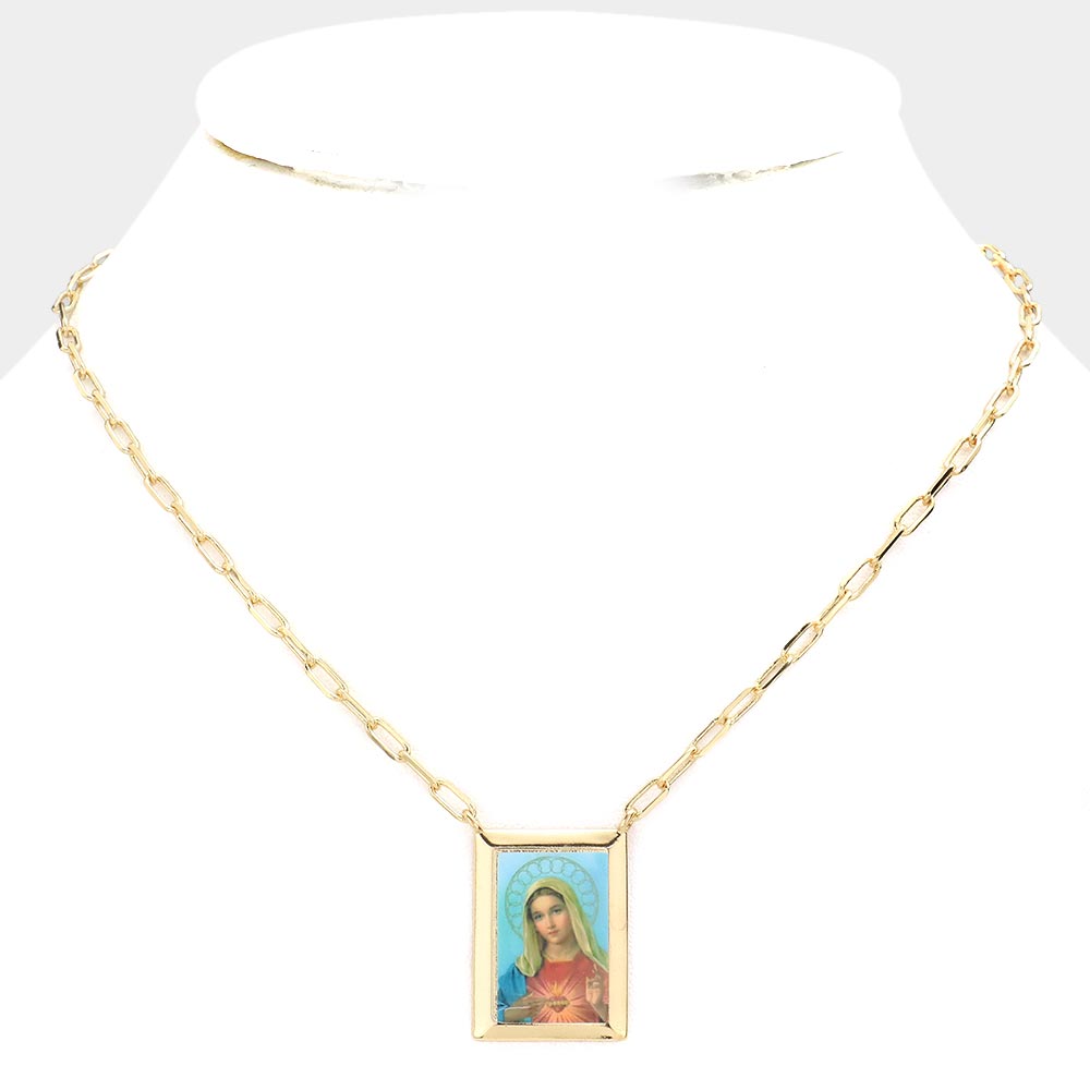 iLLASPARKZ Gold Dipped Brass Metal Virgin Mary Pendant Necklace