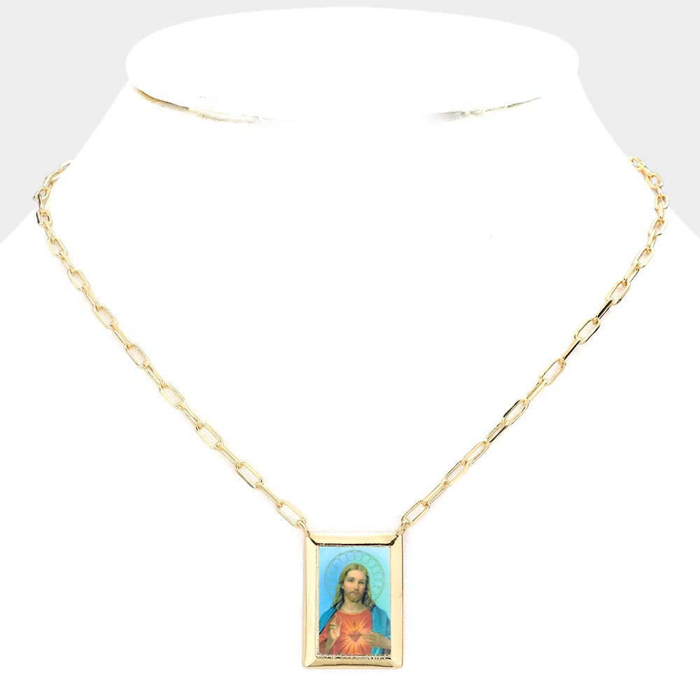 iLLASPARKZ Gold Dipped Brass Metal Sacred Heart of Jesus Pendant Necklace