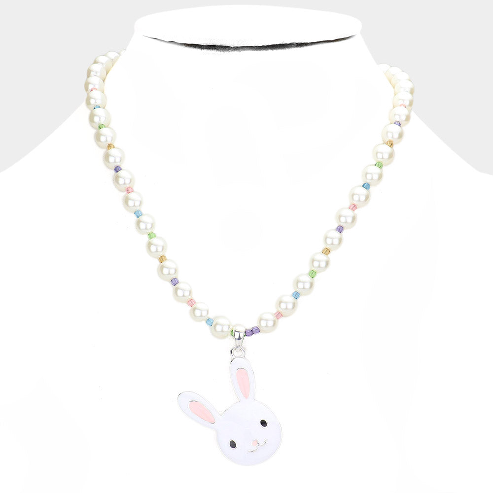 iLLASPARKZ Enamel Easter Bunny Pendant Pearl Necklace
