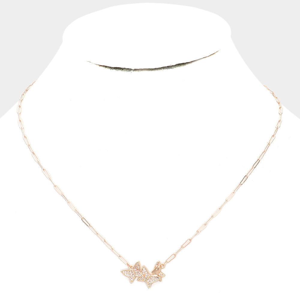 iLLASPARKZ Rhinestone Embellished Triple Butterfly Pendant Necklace