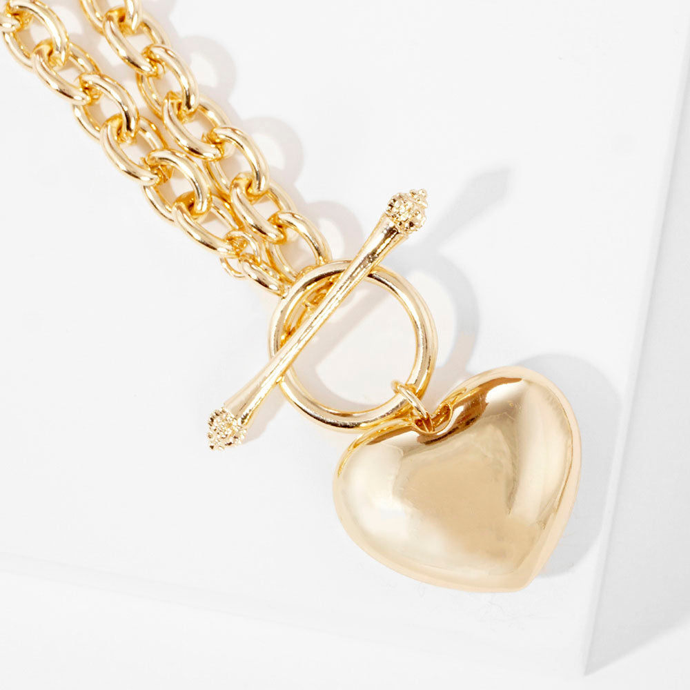 iLLASPARKZ Gold Dipped Brass Metal Heart Pendant Toggle Necklace
