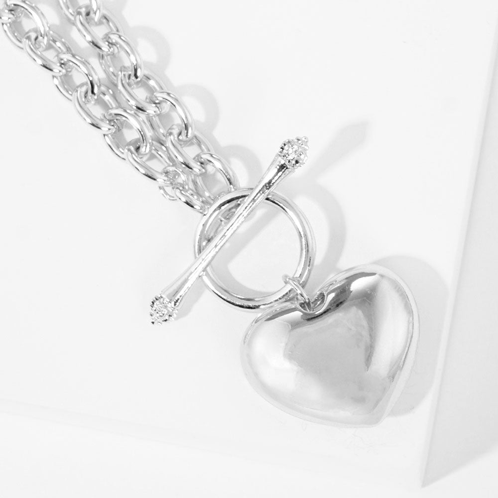 iLLASPARKZ White Gold Dipped Brass Metal Heart Pendant Toggle Necklace