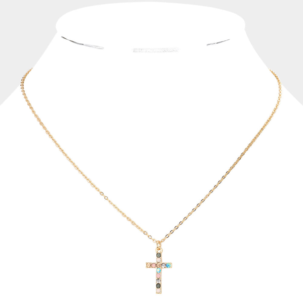 iLLASPARKZ Rhinestone Embellished Metal Cross Pendant Necklace