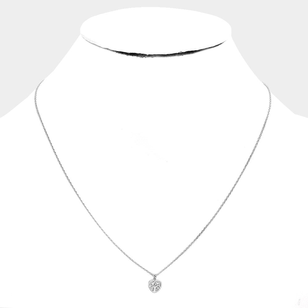 iLLASPARKZ SECRET BOX_Sterling Silver Dipped Tree of Life Metal Heart Pendant Necklace