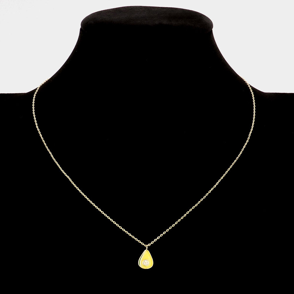 iLLASPARKZ Secret Box _ 14K Gold Dipped CZ Embellished Enamel Avocado Pendant Necklace