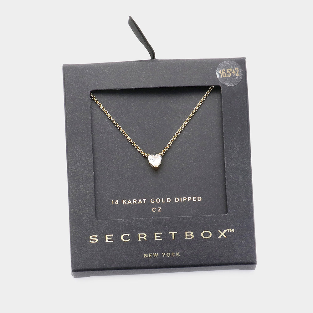 iLLASPARKZ SECRET BOX_14K Gold Dipped CZ Stone Heart Pendant Necklace