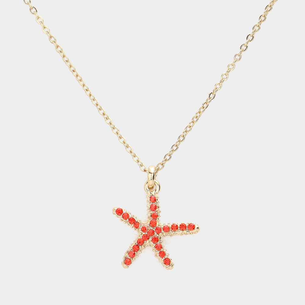 iLLASPARKZ Rhinestone Paved Starfish Pendant Necklace