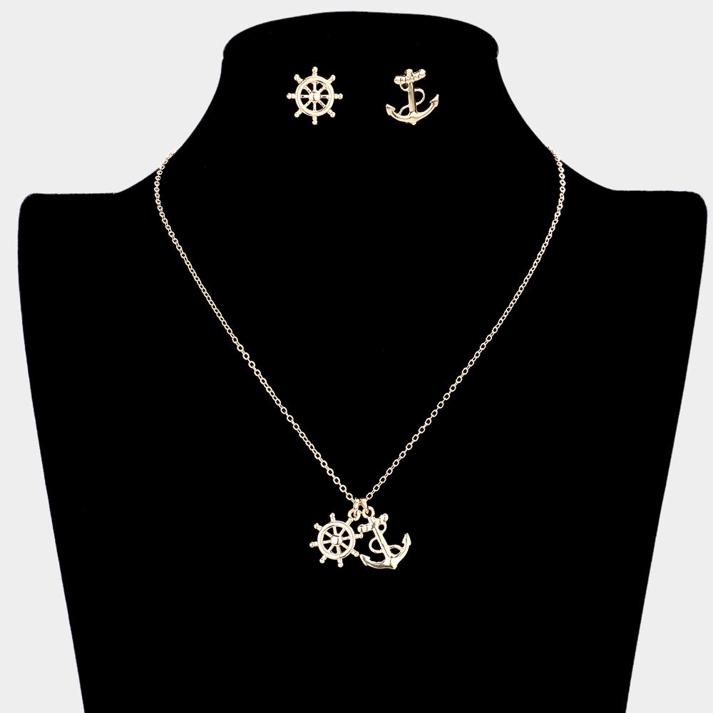 iLLASPARKZ Metal Ship Wheel Anchor Pendant Necklace