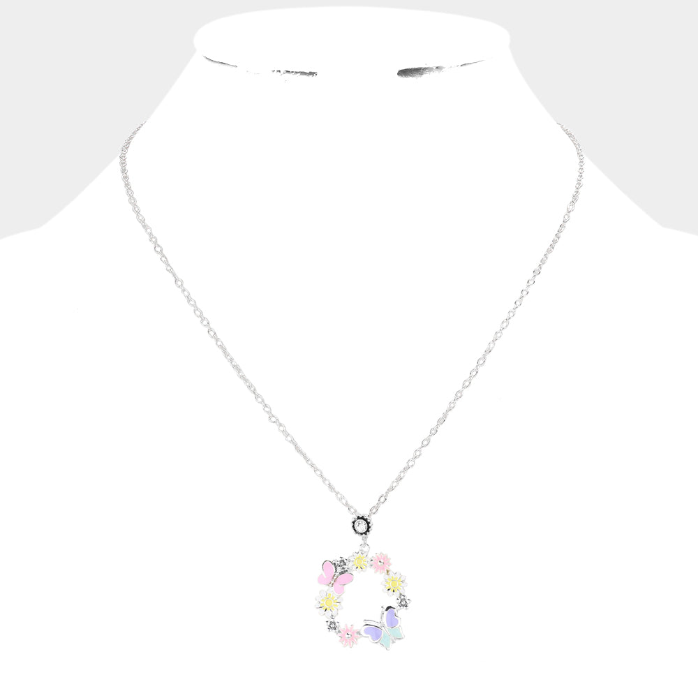 iLLASPARKZ Enamel Butterfly Flower Cluster Pendant Necklace