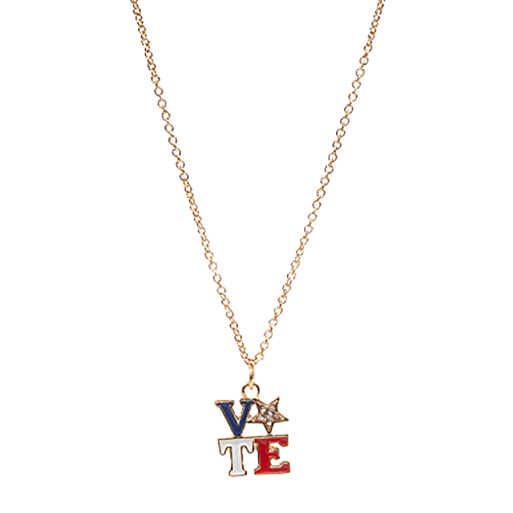 iLLASPARKZ Stone Paved Star Pointed Enamel VOTE Message Pendant Necklace