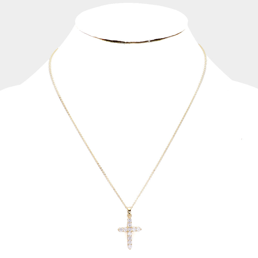 iLLASPARKZ Gold Dipped Cubic Zirconia Cross Pendant Necklace