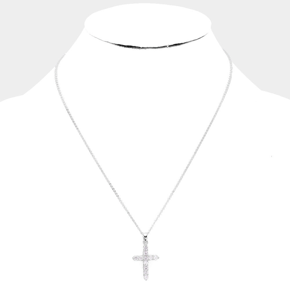 iLLASPARKZ White Gold Dipped Cubic Zirconia Cross Pendant Necklace