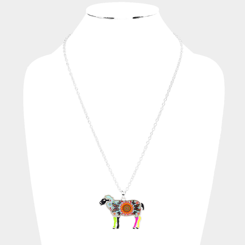iLLASPARKZ Flower Butterfly Patterned Sheep Pendant Necklace