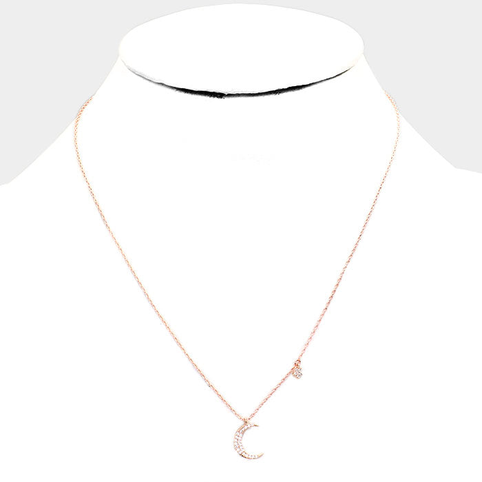 iLLASPARKZ Gold Dipped Cubic Zirconia Moon Star Pendant Necklace