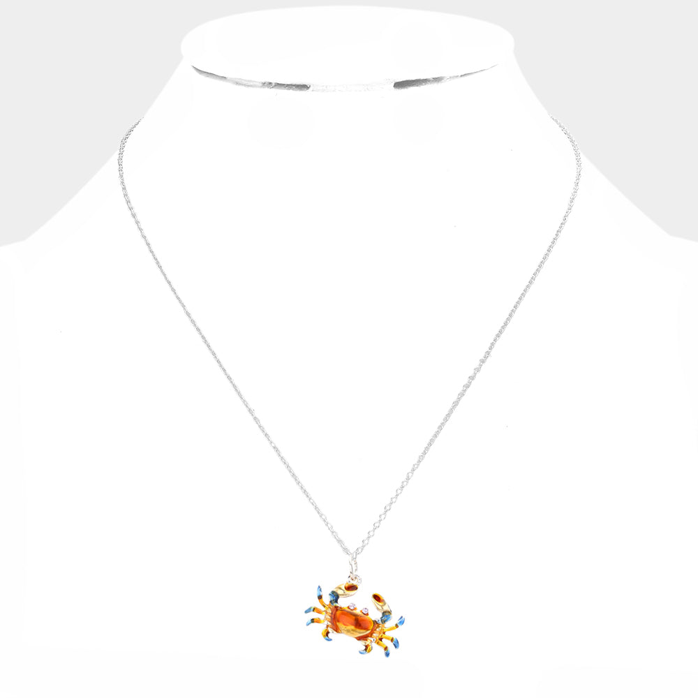 iLLASPARKZ Rhinestone Embellished Enamel Crab Pendant Necklace
