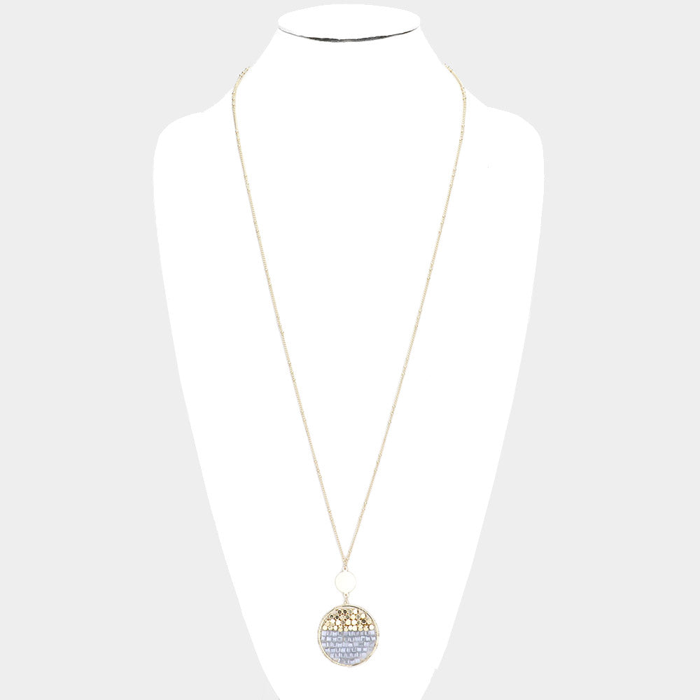 iLLASPARKZ Metal Disc Cube Beaded Round Pendant Long Necklace