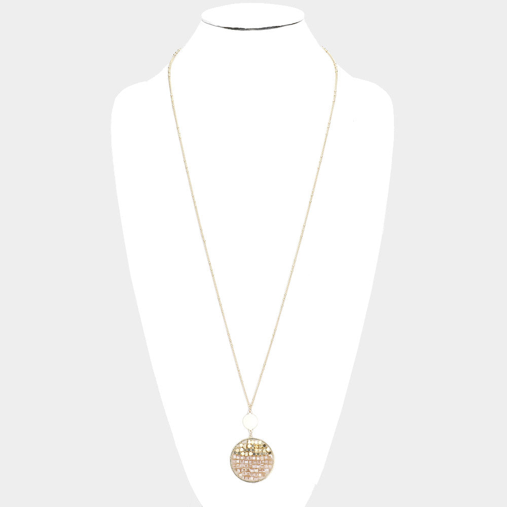 iLLASPARKZ Metal Disc Cube Beaded Round Pendant Long Necklace