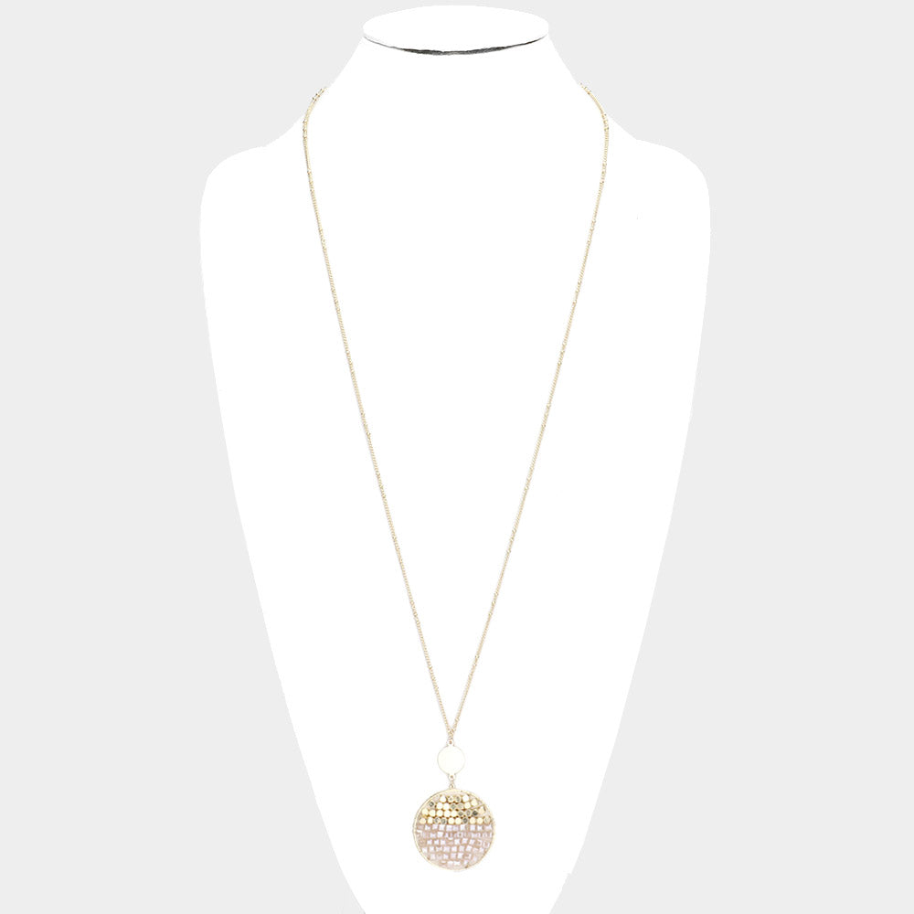iLLASPARKZ Metal Disc Cube Beaded Round Pendant Long Necklace