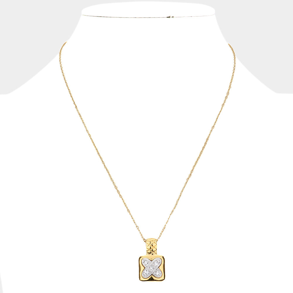 iLLASPARKZ X shape point rhinestone pave pendant necklace