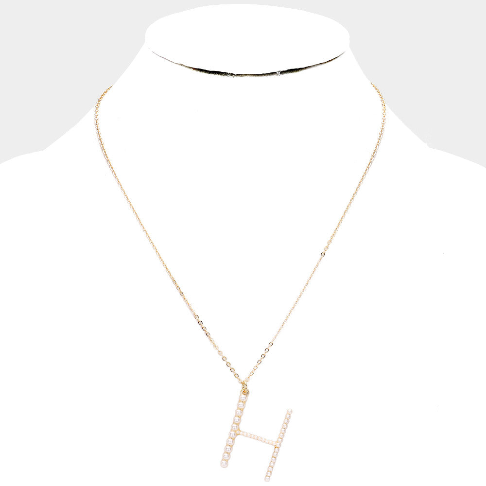 iLLASPARKZ H - Pearl Statement Initial Monogram Pendant Necklace
