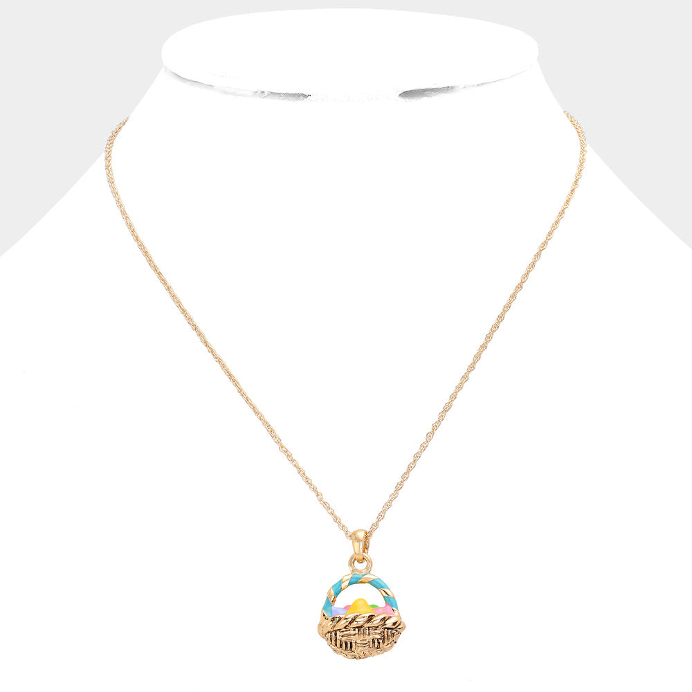 Enamel Easter Egg Basket Pendant Necklace