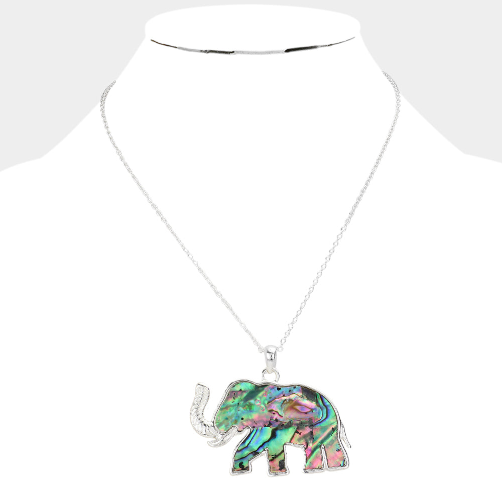iLLASPARKZ Abalone Embossed Metal Elephant Pendant Necklace
