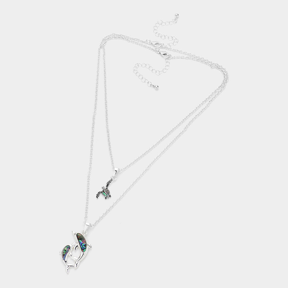 iLLASPARKZ 2PCS - Abalone Turtle Dolphin Pendant Necklace