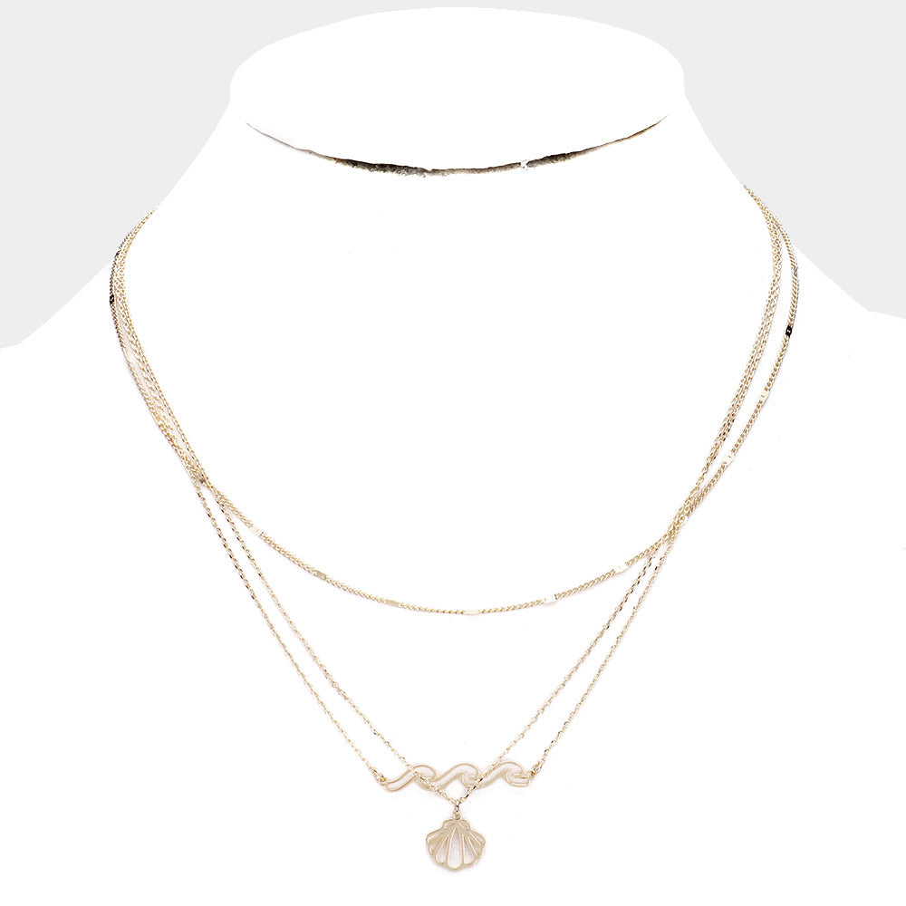 iLLASPARKZ Brass Metal Wave and Shell Pendant Layered Necklace