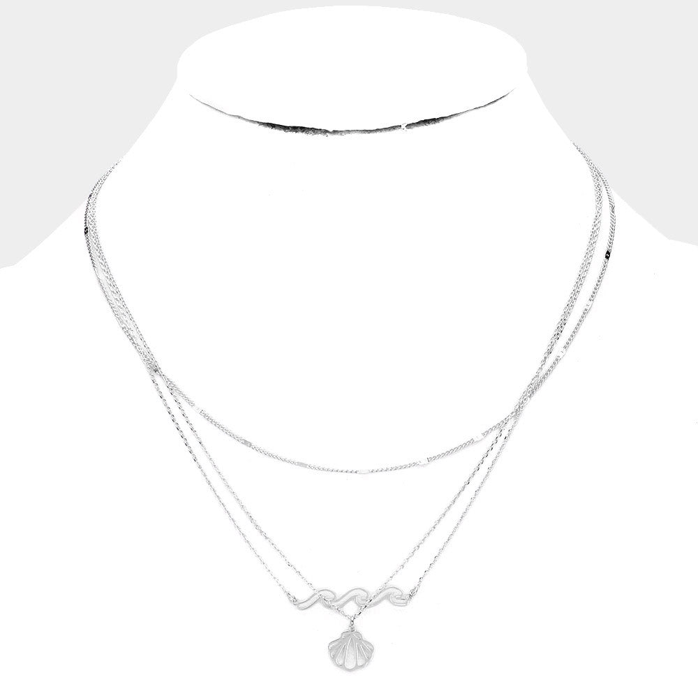 iLLASPARKZ Brass Metal Wave and Shell Pendant Layered Necklace