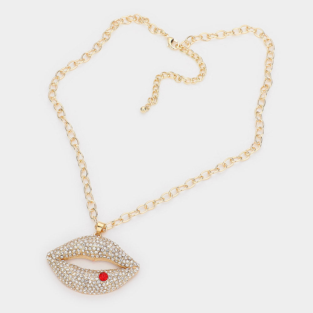 iLLASPARKZ Rhinestone Paved Lip Pendant Necklace