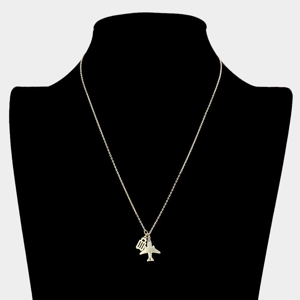 iLLASPARKZ Brass Metal Airplane Suitcase Pendant Necklace