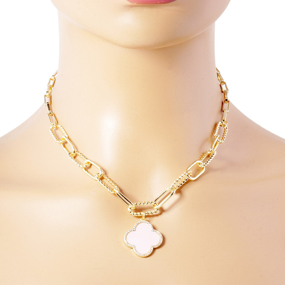 iLLASPARKZ Gold Dipped Quatrefoil Pendant Paperclip Chain Necklace