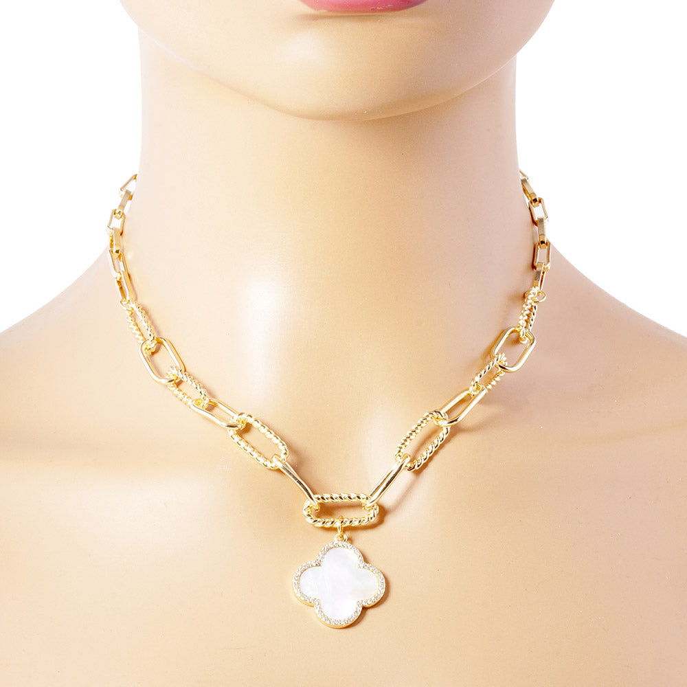 iLLASPARKZ Gold Dipped Quatrefoil Pendant Paperclip Chain Necklace