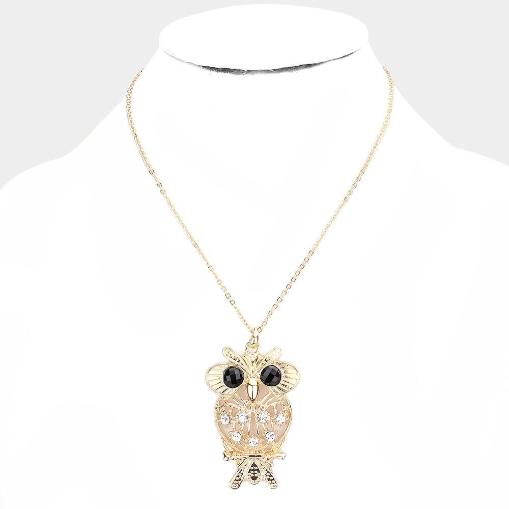 iLLASPARKZ Stone Embellished Metal Owl Pendant Necklace