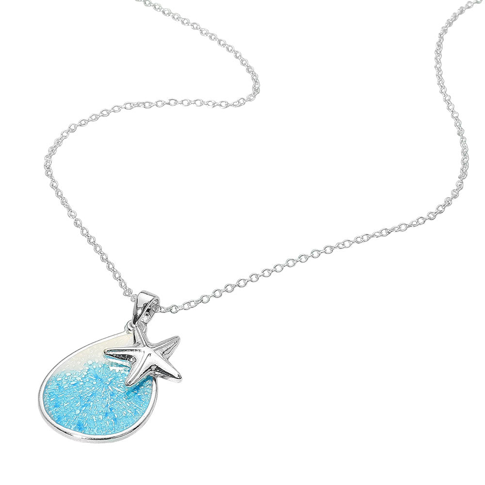 iLLASPARKZ Blue Ocean Resin Teardrop Starfish Pendant Necklace